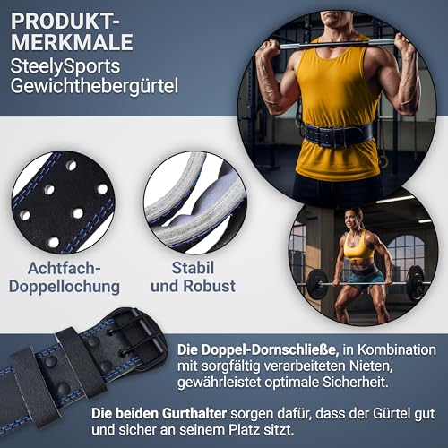 STEELY SPORTS Herren Gewichthebergürtel Leder/Trainingsgürtel (L) (Krafttraining Bodybuilding Gürtel, Gurt Gewichtheber, Fitnessgürtel, Zubehör)