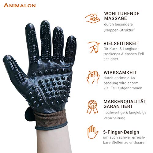 Animalon Fellpflege Handschuh aus Kautschuk (Doppelpack) | innovativer und praktischer Fellwechsel-helfer für Pferde und Hunde | Gummi-Striegel-Handschuh für Pferde besonders im Fellwechsel (M)