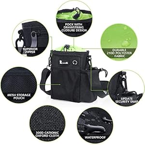   Pecute-Dog-Treat-Pouch-with-Bottle-Holder-Dog-Training-Treat-Pouch-with-Poop-Bag-Dispenser-Metal-Clip-Waist-Belt-Fanny-Pack-Dog-Walking-Bag-3-Cups-Large-Capacity-4-Ways-to-WearBlack