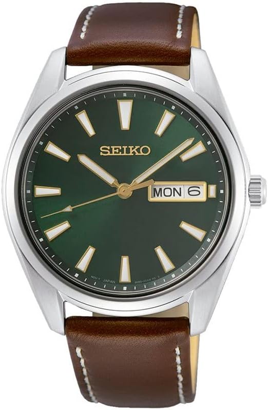 Dress Analog Green Dial Men's Watch-SUR449P1 Genuine Leather, Brown Strap