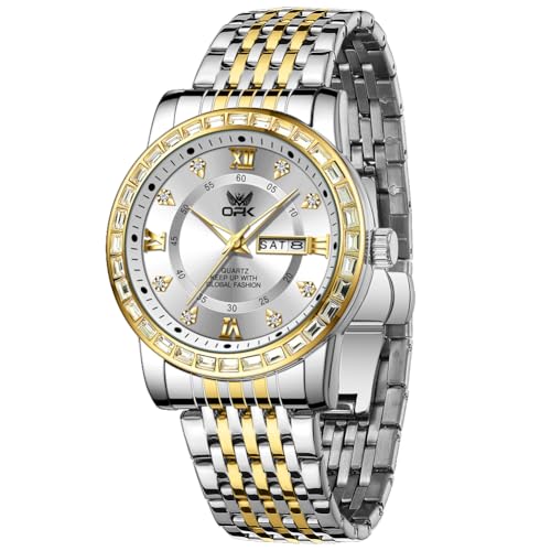 Image of OPK Watches for Men Diamond Roman Analog Mens Watches Waterproof Large Stainless Steel Men Wrist Watch Business Father Gift Watch Blue