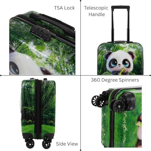 Image of Shamax Kids Luggage Hard Shell Trolley Bag with Spinner Wheels | Lightweight Suitcase for Girls Travel & School Trips Cabin Luggage, 360 Wheels & Adjustable Handle (Green) (Kid /Luggage /Panda)
