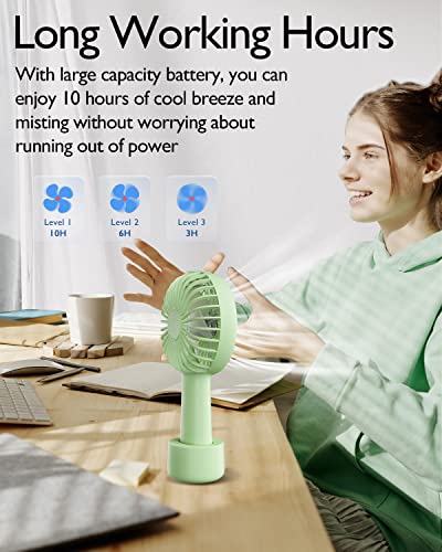 Portable Hand Held Misting Fan, Small Personal Usb Rechargeable Battery Operated Spray Fan Mister 20Ml Water Tank Mist Lash Fan Quiet 3 Speed Strong Cooling Wind For Travel Office Outdoors Matcha #TOP6
