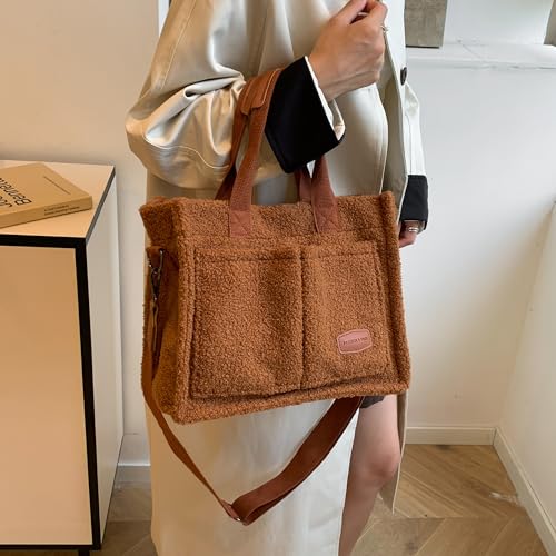 Image of Cherry Tote Bag for Women Canvas Patched Purse Cute Shoulder Bag Multi-Pocket Satchel Handbag for work travel