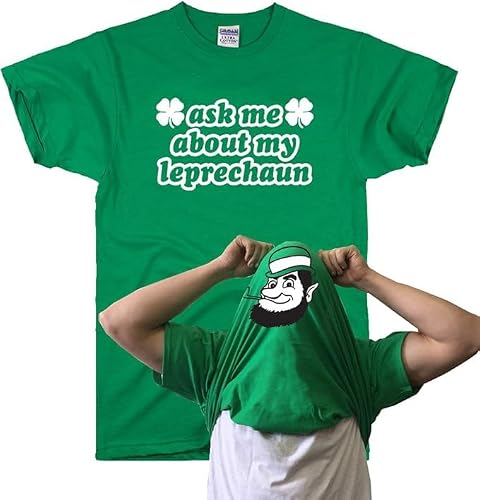DIRTYRAGZ Ask Me About My Leprechaun – Funny St. Patrick’s Day Flip-Up T-Shirt for Men, Irish Humor Tee, L