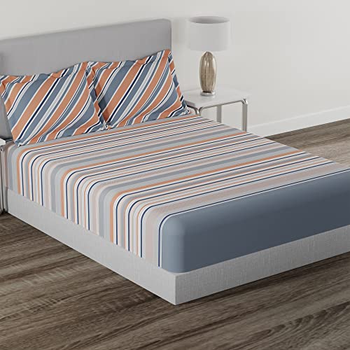 Image of myTrident Home Essential Stripe Collection 144 TC, 100% Cotton Bedsheet with 2 Pillow Cover, King Size - 274 x 274 cm, Cabrin