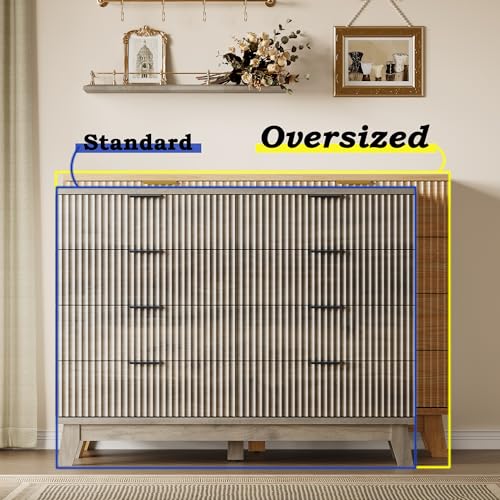 Image of BORNOON 53 inch Wide Dresser for Bedroom, 8-Drawer Fluted Chest of Drawers, Modern Wood Highboy with Metal Slides and Handles, Anti-Tip Kit, Vertical Clothes Storage Organizer for Apartment, Closet