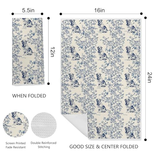 Image of Vintage Blue Floral Golden Retriever Kitchen Towel - Dog Lover Dish Towel, Elegant Home Decor, Novelty Tea Towels, Gifts for Pet Owners, Farmhouse Decorative Hand Towel, 16x24 Inch