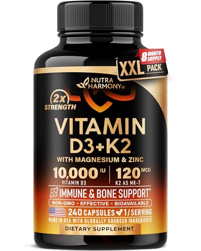 Image of Vitamin D3 K2 - Vitamin D3 10000 iu & K2 as MK-7 120 mcg Complex - 240 Caps