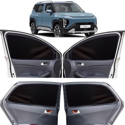 Image of OTO2EYE Car Sun Shade Compatible for Kia Syros, Z-Black Super Magnetic Grip, Front Window Zipper, Side Window Curtains, 6 Pieces Set
