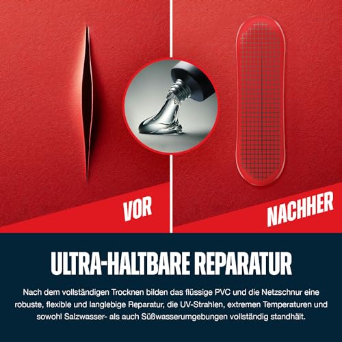 East Bay Flüssiges Hochleistungs-Vinyl-Reparaturpflaster mit verstärkender Netzkordel | Vinyl-Reparaturklebstoff Dichtungsmasse - Für Schlauchboote, Kajaks, Luftmatratzen, Zelte, Schwimmbäder (30ml)