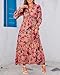 Pinup Fashion Women's Casual Long Sleeve Maxi Dress Floral Print Pink Boho Deep V Neck Wedding Guest Evening Party Chiffon Dresses