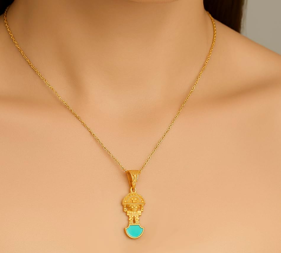 Bolenvi Tumi Peru Necklace, Elegant 18K Gold Plated Pendant Necklace, 925 Sterling Silver Adjustable Chain, Turquoise Pendant, Small Dainty Necklaces for Women and Men, Unique Jewelry - Image 2