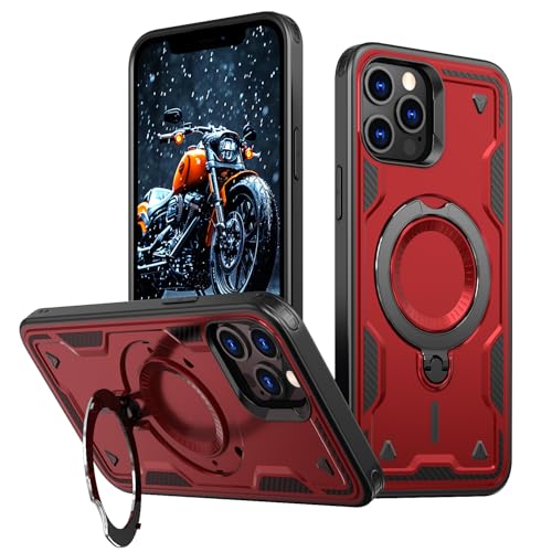 SORAKA Case for iPhone 12 Pro Max with Ring Stand,Compatible with MagSafe iPhone 12 Pro Max case with Iron Sheet Rugged Shock-Absorbing case Military-Grade Drop Protection Red