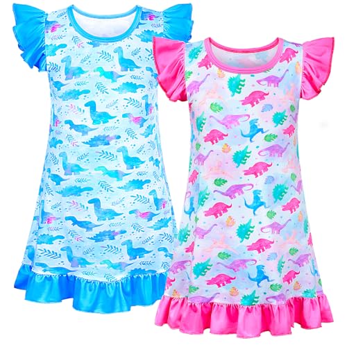 Image of Sylfairy 2pcs Girls Nightgowns, Unicorn Nightgown Princess Pajama Dresses for Girls Sleepwear Nightie