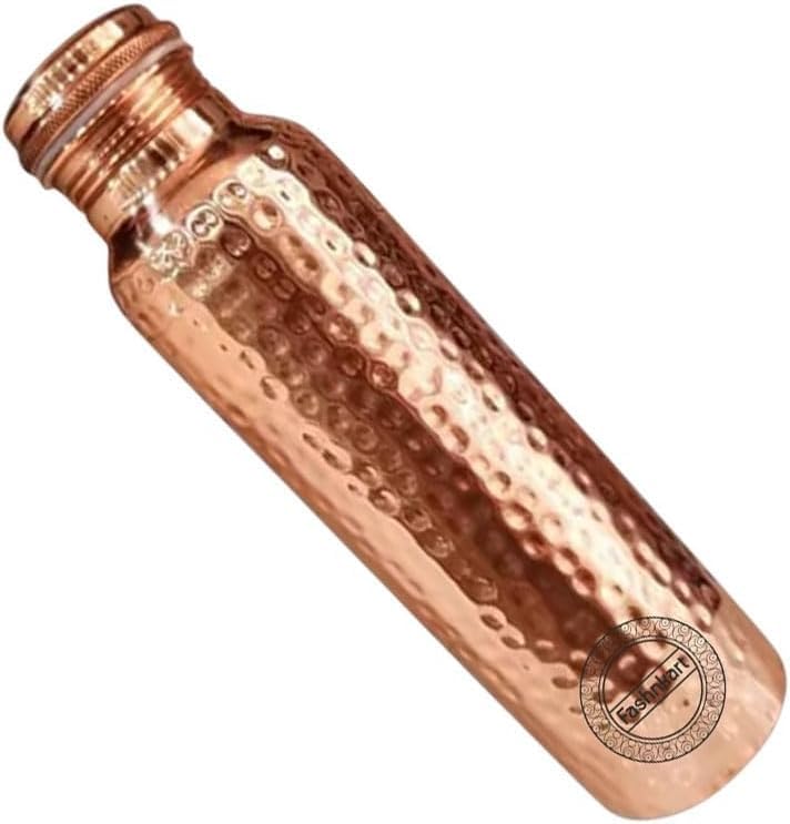 5 Stück Wasserflasche aus reinem Kupfer, gehämmert, auslaufsicher, Design Gefäß, Ayurveda, Gesundheit, Krug für Fitness, Sport, Yoga, 750 ml