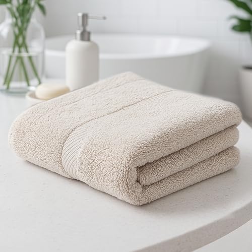 Image of Earthy Fables Premium Bath Towel - 100% Combed Cotton, 600 GSM, Ultra Soft, Quick Dry and Highly Absorbent for Home, Travel and Acne-Prone Skin, 140 x 70 cm, Beige
