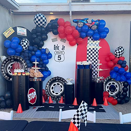 Race Car Theme Balloon Garland Kit with Black Blue Red Balloon Large Hot Wheel Balloon for Truck Theme Birthday Party Baby Shower Decorations (Black Red Blue)