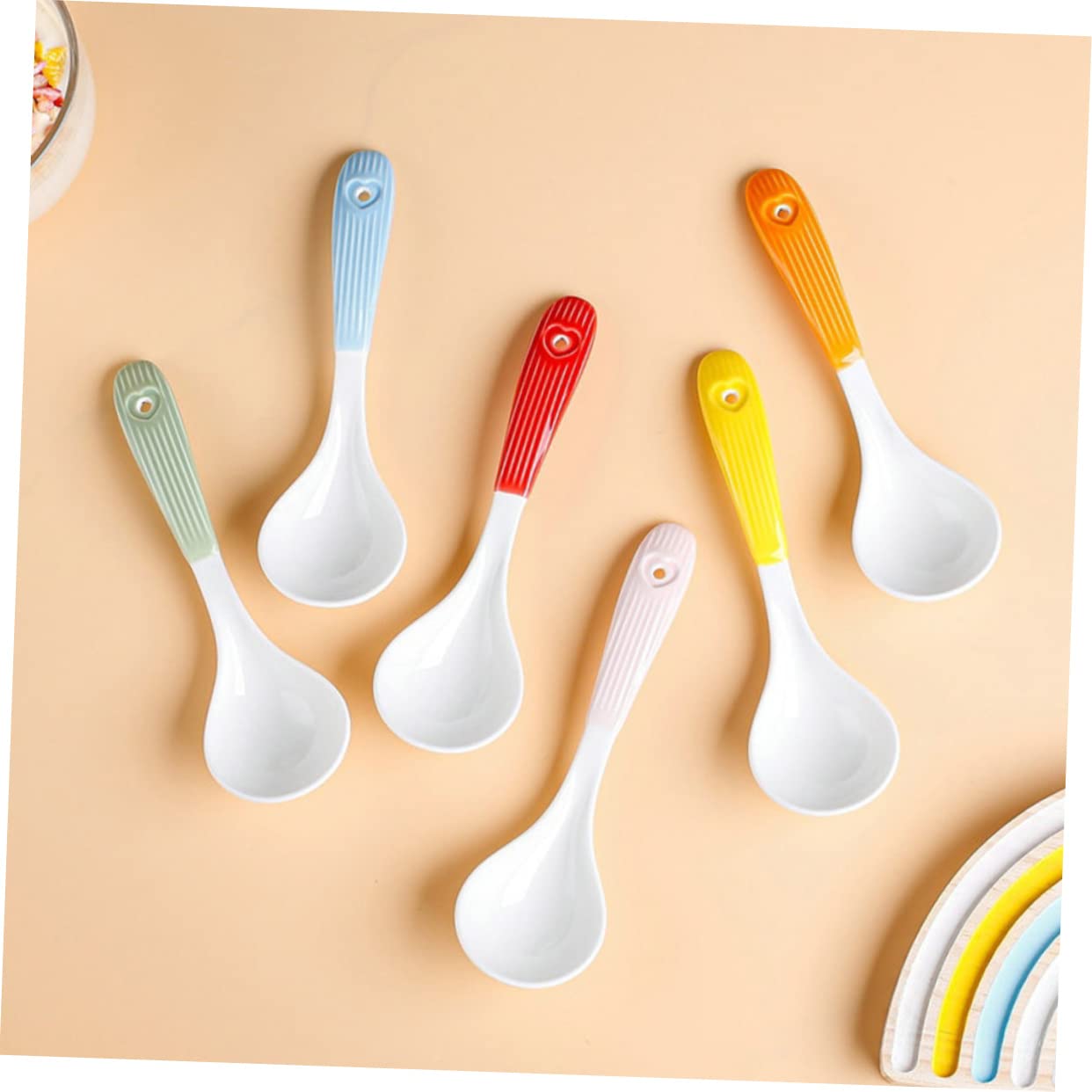 VALICLUD 6piezas Cucharas Soperas De Cerámica Para Cocina Portátiles y Reutilizables Para Gachas De Avena y Sopas El Hogar