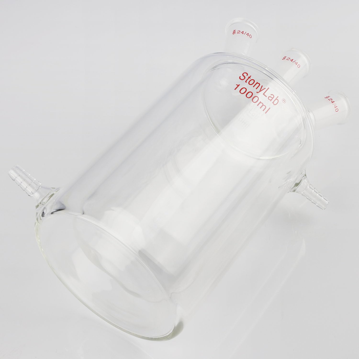 stonylab Matraz de Reacción con Chaqueta, Fondo Plano, Vaso de Reacción de Doble Capa con Tres Juntas Estándar de 24/40, 1000 ml