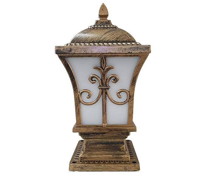 Outdoor Pillar Lamp with Fleur-de-lis Design Antique Bronze Finish PVC Glass 38cm Height 19cm Width Decorative Post Light for Gate Garden & Entrance-image-9