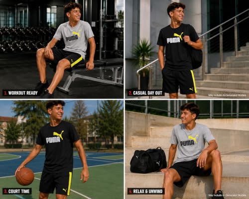 Image of PUMA Boys Active Shorts Set - 3 Piece Performance T-Shirt, Dry Fit Tank Top, and Gym Shorts - Activewear Set for Boys (4-16)