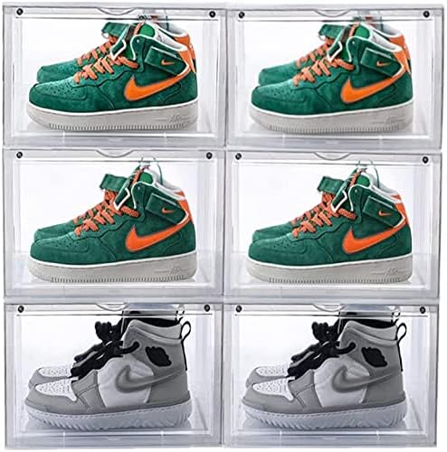 Storage Shoes Box,MIXDE 6 Pack Side open Shoe Storage Boxes, Clear Plastic Shoe Organizer for Closet, Easy Assembly, Stackable Foldable Shoe Containers for Display Sneakers Boots (Clear)