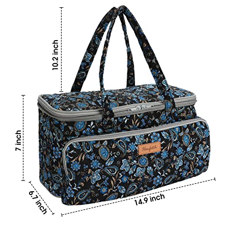 Image of Yarn Bag-Large Size-Yarn Storage Organizer with Grommets-Portable Crochet Bag for Yarn Skeins-Crochet Hooks-Knitting Needles -Other Accessories (Paisley-Purple)