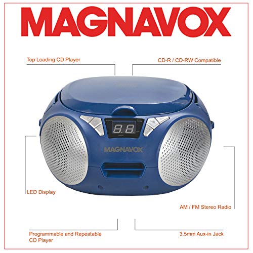 Magnavox Md6924-Bl Portable Top Loading Cd Boombox With Am/Fm Stereo Radio In Blue | Cd-R/Cd-Rw Compatible | Led Display | Aux Port Supported | Programmable Cd Player | #TOP1