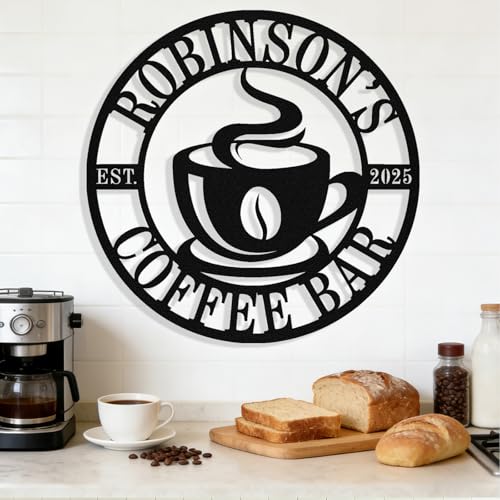 Image of Personalized Coffee Bar Metal Sign, Custom Coffee Signs, Custom Coffee Name Signs for Cafe Station, Coffee Wall Art Decor for Kitchen, Cafe Shop Decor, Cafe Lover Gift