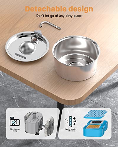 Cat Water Fountain Stainless Steel, Qiuoio 108Oz/3.2L Pet Cat Fountain, Dog Water Dispenser, Super Silen, Multi-Filtration. Dishwasher Safe, Yunyizhou Store Sales, Beware Of Counterfeit Goods #TOP7