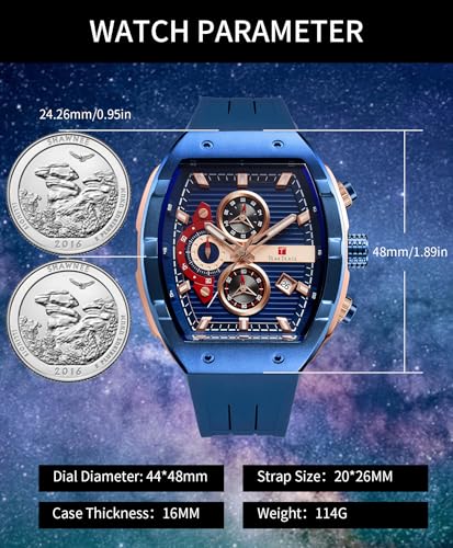 TEARTRACE Watches for Men Original Analog Quartz Waterproof Sport Mens Watches Tonneau Chronograph Luminous Fashion Unique Casual Watch with Silicone Strap — view 4