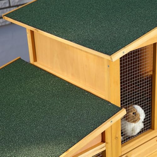 Mucola XXL Hasenstall Holz für draußen – Winterfest, mit Freilaufgehege, 215×73×100 cm, inklusive Schubladen zur einfachen Reinigung – Kaninchenstall Outdoor, wetterfest & robust