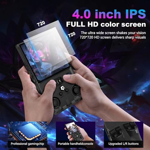 Image of R36MAX Retro Handheld Game Console, 4.0 Inch 720x720 IPS Screen, 64GB Built-in 18,000+ Classic Game, Portable Hand Held Open Source Linux System, 4000mAh Battery Retro Gaming Console(Black 64GB)