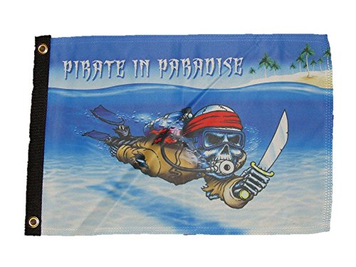 12x18 Jolly Roger Pirate Paradise Scuba Diver Double Sided Nylon Flag 12