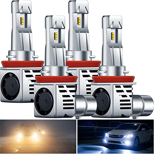 Tallew Pack of 4 H11 9005 LED Headlight Bulbs Combo, 6500K Cool White 24000LM Wireless Headlight LED Bulbs, H11/H9/H8