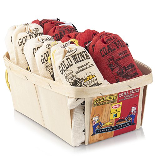 Old Fashioned Bubble Gum Candy: Fruit Flavor Chewing Gum in Individual Drawstring Bags - Vintage Assorted Bulk Candy Packs for Parties and Special Events - 12 Coal Mine Bags and 12 Gold Mine Bags
