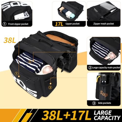 Roswheel Bike Bag Accessories Panniers for Bicycle Rear Rack Bag 50L Waterproof Mountain Electric Bike Saddle Bags for Cycling Traveling Commuting