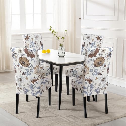 Image of SearchI Printed Dining Room Chair Covers Set of 6, Stretch Kitchen Chair Covers Washable Parsons Chair Slipcover Removable Dining Chair Protectors for Hotel,Ceremony(Big Flower)