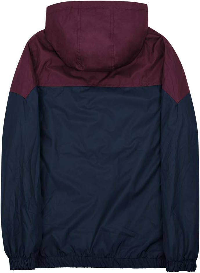 SUNDAY ROSE Men's Lightweight Hooded Jackets Vintage Patchcolor Windbreaker Packable Raincoat for Hiking - Image 2