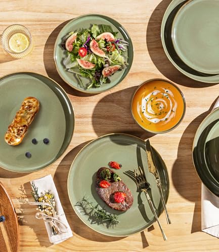 Image of TheTerra Ceramic Dinnerware Sets for 8, 24 Pieces Porcelain Lightweight Plates and Bowls Sets, Scratch Resistant Dish Set, Oven & Microwave & Dishwasher Safe, Sage Umber