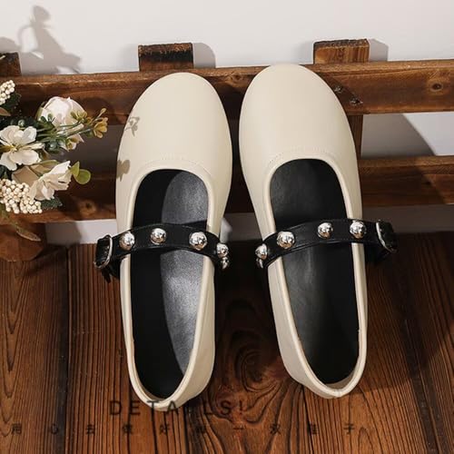 LUXINYU Women Mary Jane Flats Rivet Decoration Pu Leather Shoes Buckle Straps Round Toe Casual Ballet Party Dress Shoes3