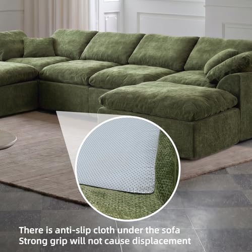 Image of Cloud Couch Sectional for Living Room, Modular U Shaped Boneless Sofa with Chaise, Compressed No Assembly Couch, Deep Seat Chenille Upholstered Convertible Sofa Bed(Forest Green)