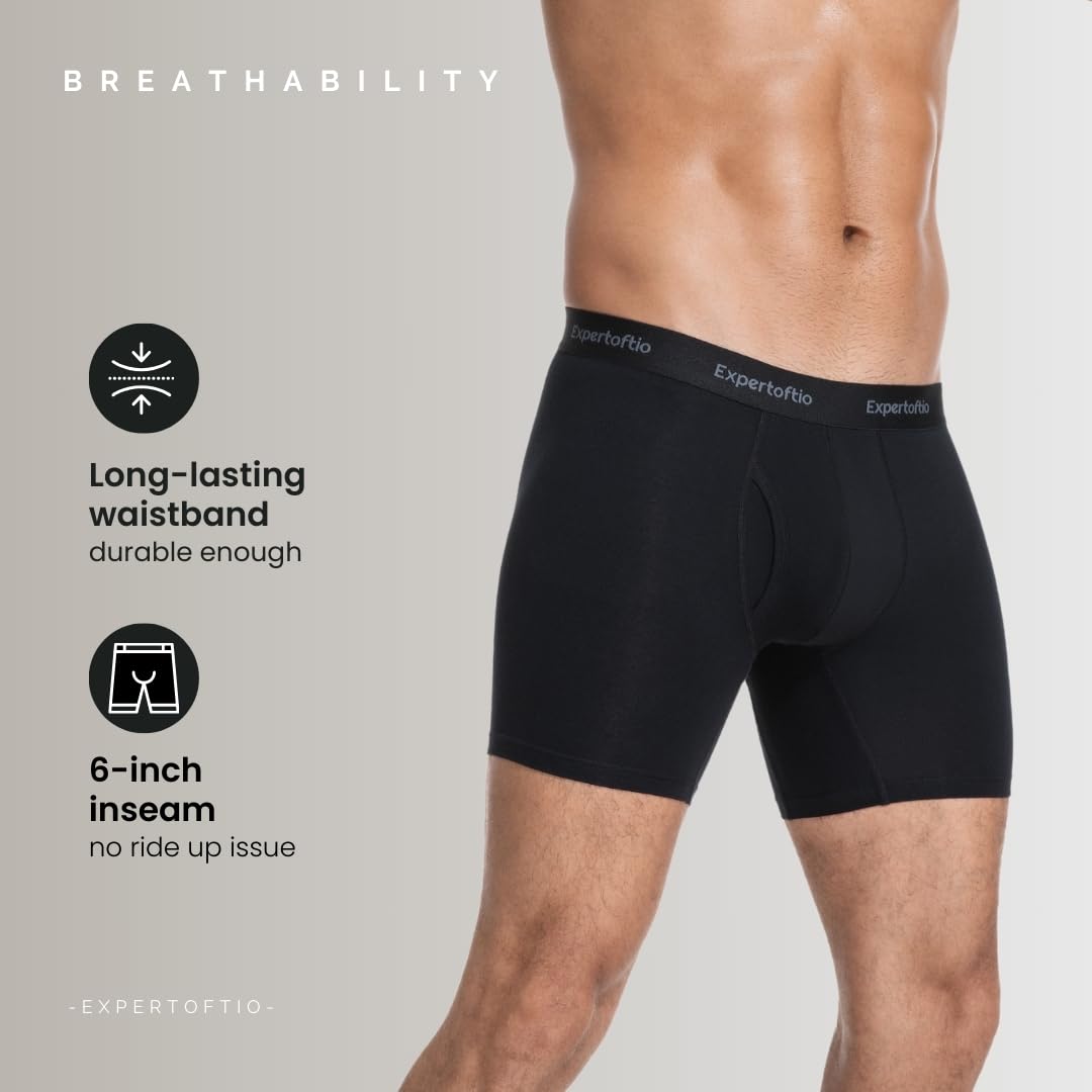 Calzoncillos Bóxer Largos Hombre Algodón - Lote de 6 Unidades - Modelo 15 cm (6 Pulgadas) - Ropa Interior Cómoda, Suave, Transpirable para el Día a Día, Deporte o Casa