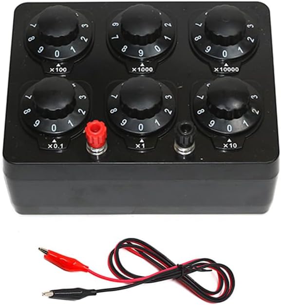 High Precision Decade Resistance Box 0-100KΩ (0.1Ω Step) - 6-Range Lab-Grade Resistor for Electronics Testing/Education/Industrial Use, Includes Red/Black Alligator Clips