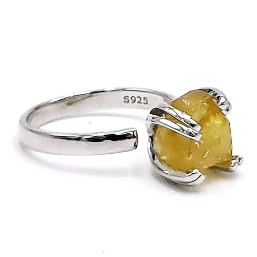 Miniatura 60 de Natural raw black tourmaline adjustable finger ring with white gold over 925 sterling silver, perfect October birthstone gift for her, Uniquelan