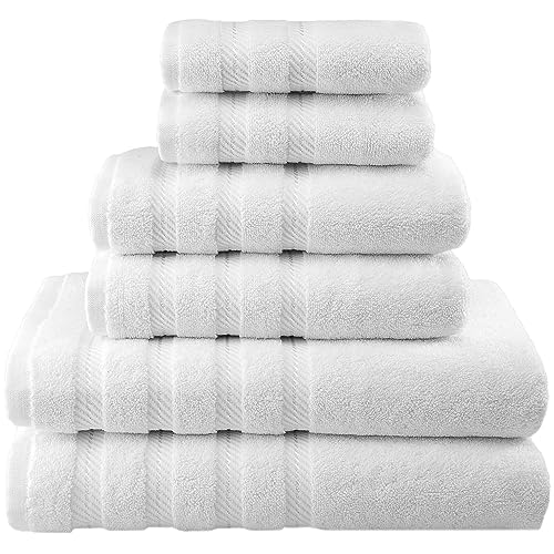American Soft Linen 100% Turkish Carde Cotton 6 Piece Towel Set, 560 Gsm Towels For Bathroom, Super Soft 2 Bath Towels 2 Hand Towels 2 Washcloths, Snow White #TOP23