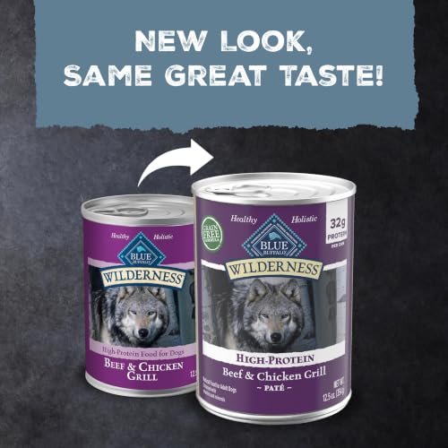 Blue Buffalo Wilderness Beef & Chicken Adult Wet Dog Food, 12.5 oz, 12 ct | 32g Protein, Real Beef #1 Ingredient, Grain-Free Recipe, Tasty Mix-In or Dry Dog Food Topper, High Protein to Fuel Adventures - image 2