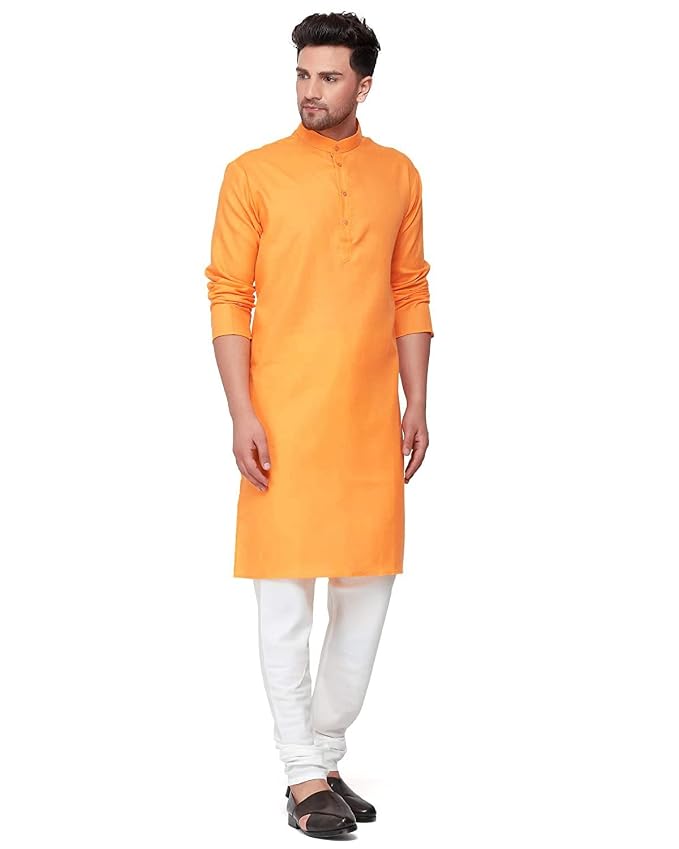 Gauri Laxmi Enterprise Men's Cotton Blend Solid Straight Kurta Only