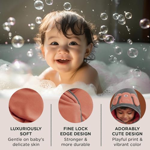 Image of Ultra-Soft Baby Hooded Towel - Coral Velvet Wrap Your Little One in Softness and Joy, Hypoallergenic & Super Absorbent Bath Wrap for Newborns & Toddlers | Cute Animal Design (0-5 Years) (Coral)